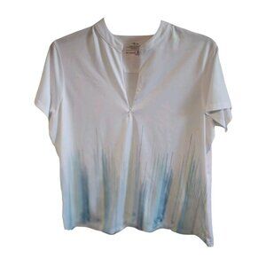Paige & Tuttle Short Sleeve White Shirt With Blue Gradient Design Lightweight Po